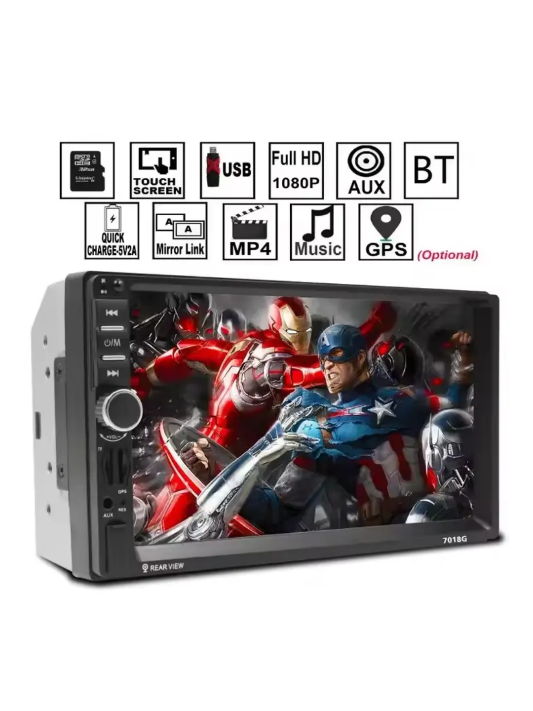 7018B Bluetooth Car MP5 Player 7 inch TFT Touchscreen FM Radio Remote Control 8-LED Rear Camera