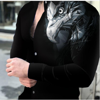 Men geometric print lapel long‑sleeve shirt, casual top for spring autumn ，Spring and Autumn men's casual lapel long sleeved shirt 3D printed men's trendy shirt men's clothing