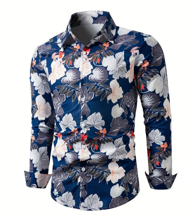Men geometric print lapel long‑sleeve shirt, casual top for spring autumn ，Spring and Autumn men's casual lapel long sleeved shirt 3D printed men's trendy shirt men's clothing