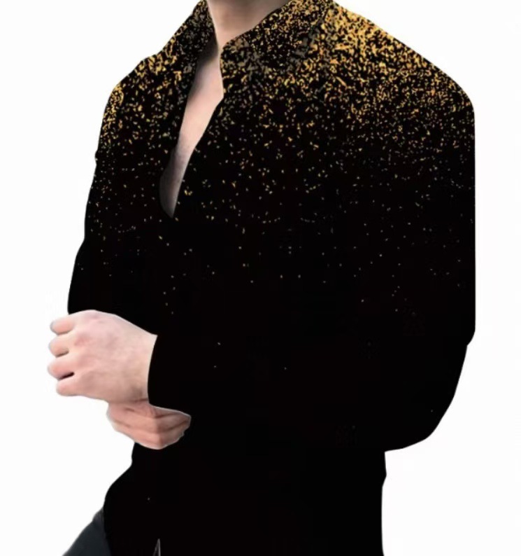 Men geometric print lapel long‑sleeve shirt, casual top for spring autumn ，Spring and Autumn men's casual lapel long sleeved shirt 3D printed men's trendy shirt men's clothing