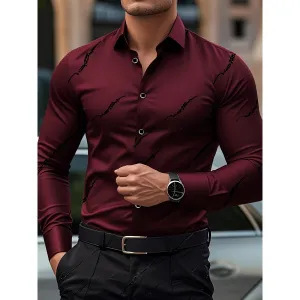 Men geometric print lapel long‑sleeve shirt, casual top for spring autumn ，Spring and Autumn men's casual lapel long sleeved shirt 3D printed men's trendy shirt men's clothing