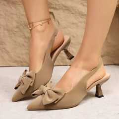 WOMEN’S POINTED-TOE BOW EMBELLISHED SLINGBACK KITTEN HEELS