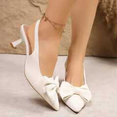 WOMEN’S POINTED-TOE BOW EMBELLISHED SLINGBACK KITTEN HEELS