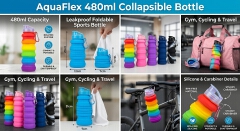 AquaFlex 480ml Collapsible Silicone Water Bottle – Leakproof Foldable Sports Bottle for Gym, Cycling & Travel