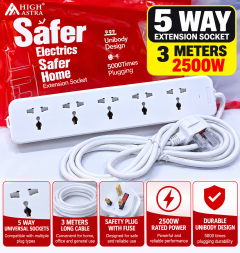 HIGH ASTRA UNIBODY 5-WAY EXTENSION SOCKET (2500W / 3M)