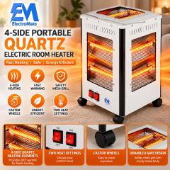 ElectroMate 4-Side Portable Quartz Electric Room Heater with Castor Wheels