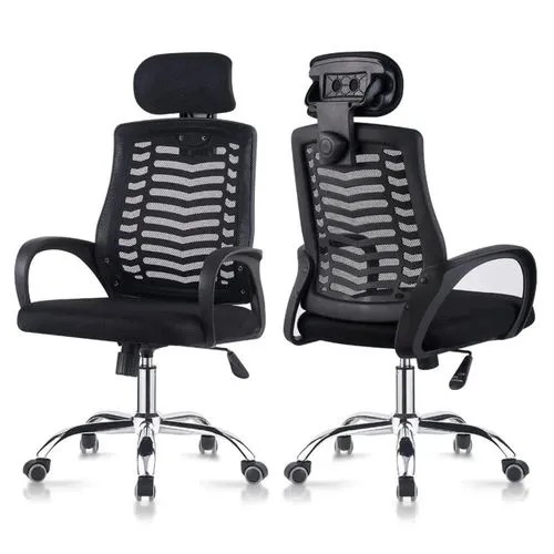 Ergonomic Black Mesh Office Chair with Adjustable Headrest & Curved Backrest – Modern Computer Desk & Work Chair