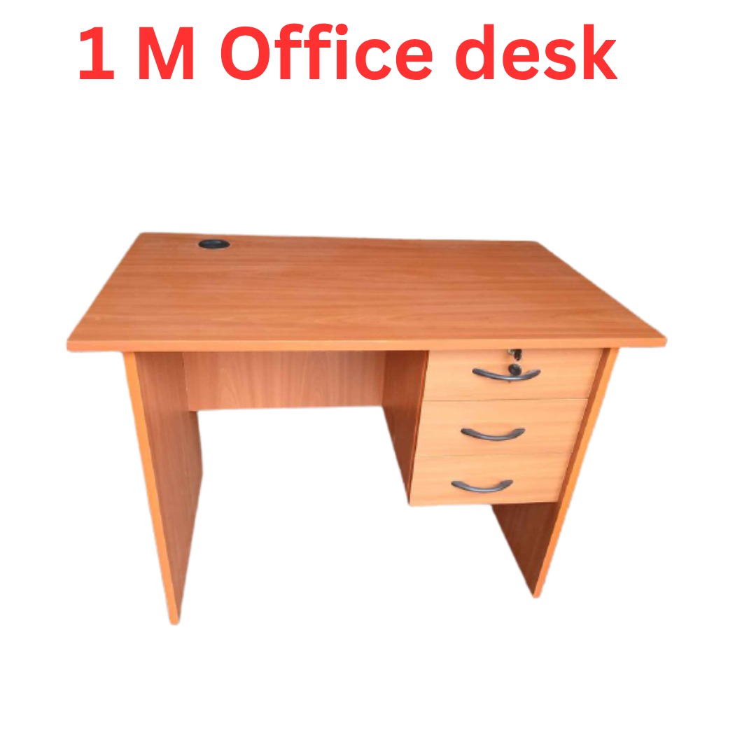 1M Brown and Gray Office Desk with 3-Drawer Pedestal & Black Ergonomic Mesh Chair with Adjustable Headrest – Office Workstation Set