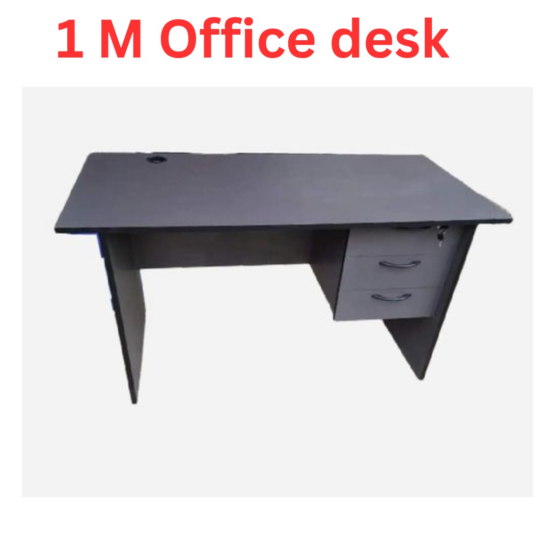 1M Brown and Gray Office Desk with 3-Drawer Pedestal & Black Ergonomic Mesh Chair with Adjustable Headrest – Office Workstation Set