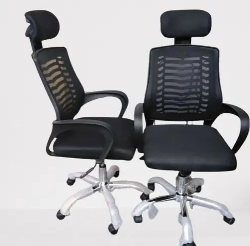 1M Brown and Gray Office Desk with 3-Drawer Pedestal & Black Ergonomic Mesh Chair with Adjustable Headrest – Office Workstation Set