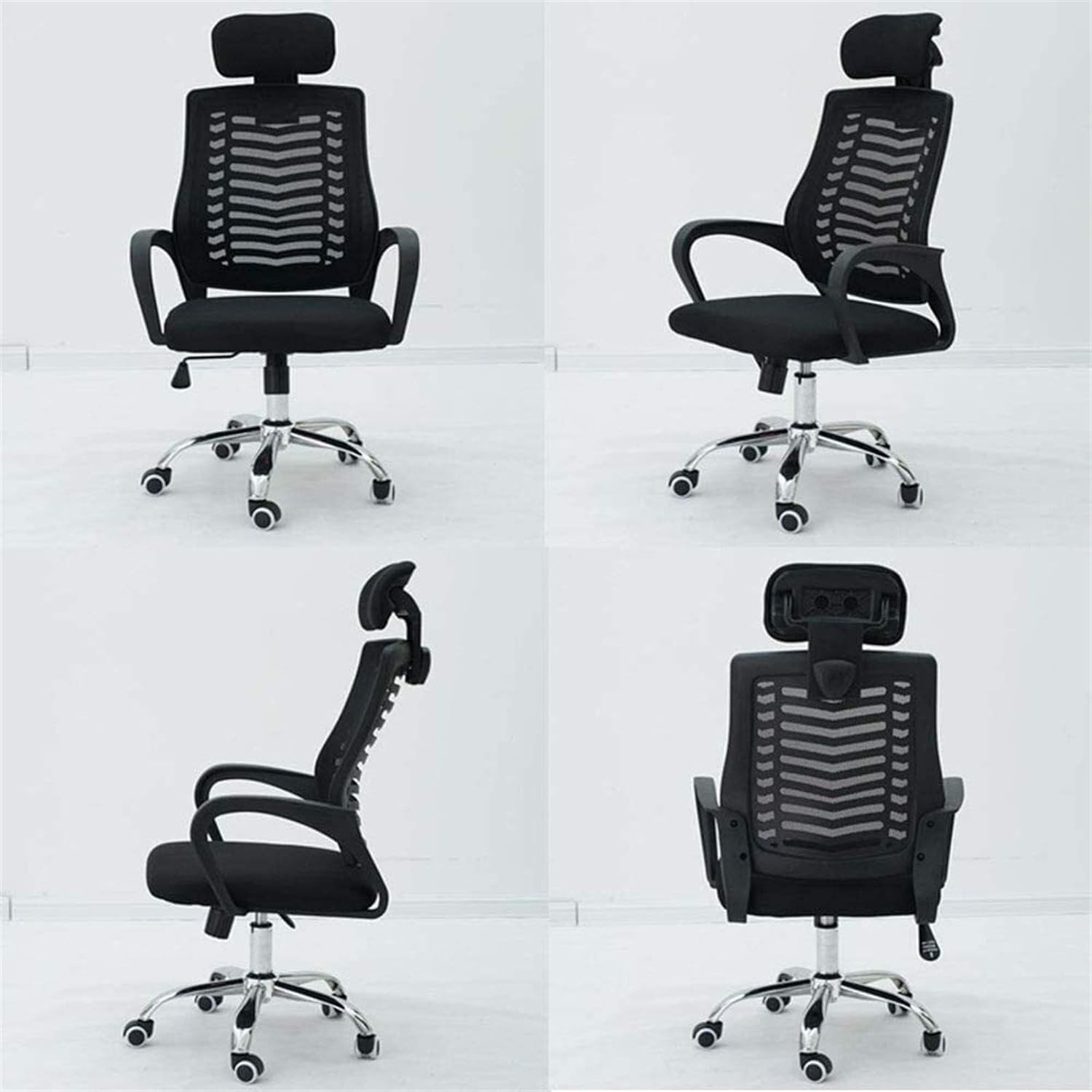 Ergonomic Black Mesh Office Chair with Adjustable Headrest & Curved Backrest – Modern Computer Desk & Work Chair