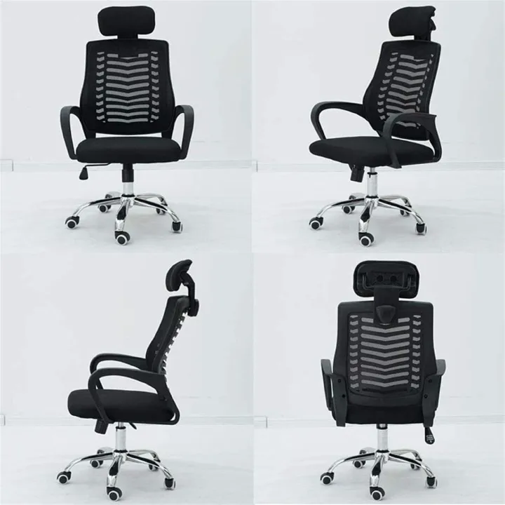 Ergonomic Black Mesh Office Chair with Adjustable Headrest & Curved Backrest – Modern Computer Desk & Work Chair