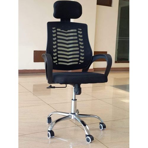 Ergonomic Black Mesh Office Chair with Adjustable Headrest & Curved Backrest – Modern Computer Desk & Work Chair
