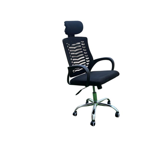Ergonomic Black Mesh Office Chair with Adjustable Headrest & Curved Backrest – Modern Computer Desk & Work Chair