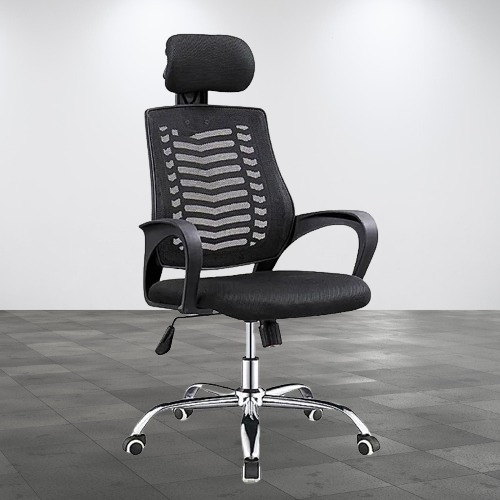 Ergonomic Black Mesh Office Chair with Adjustable Headrest & Curved Backrest – Modern Computer Desk & Work Chair