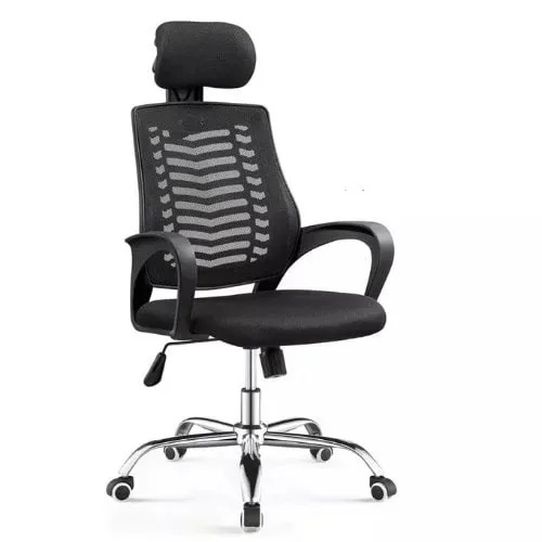 Ergonomic Black Mesh Office Chair with Adjustable Headrest & Curved Backrest – Modern Computer Desk & Work Chair