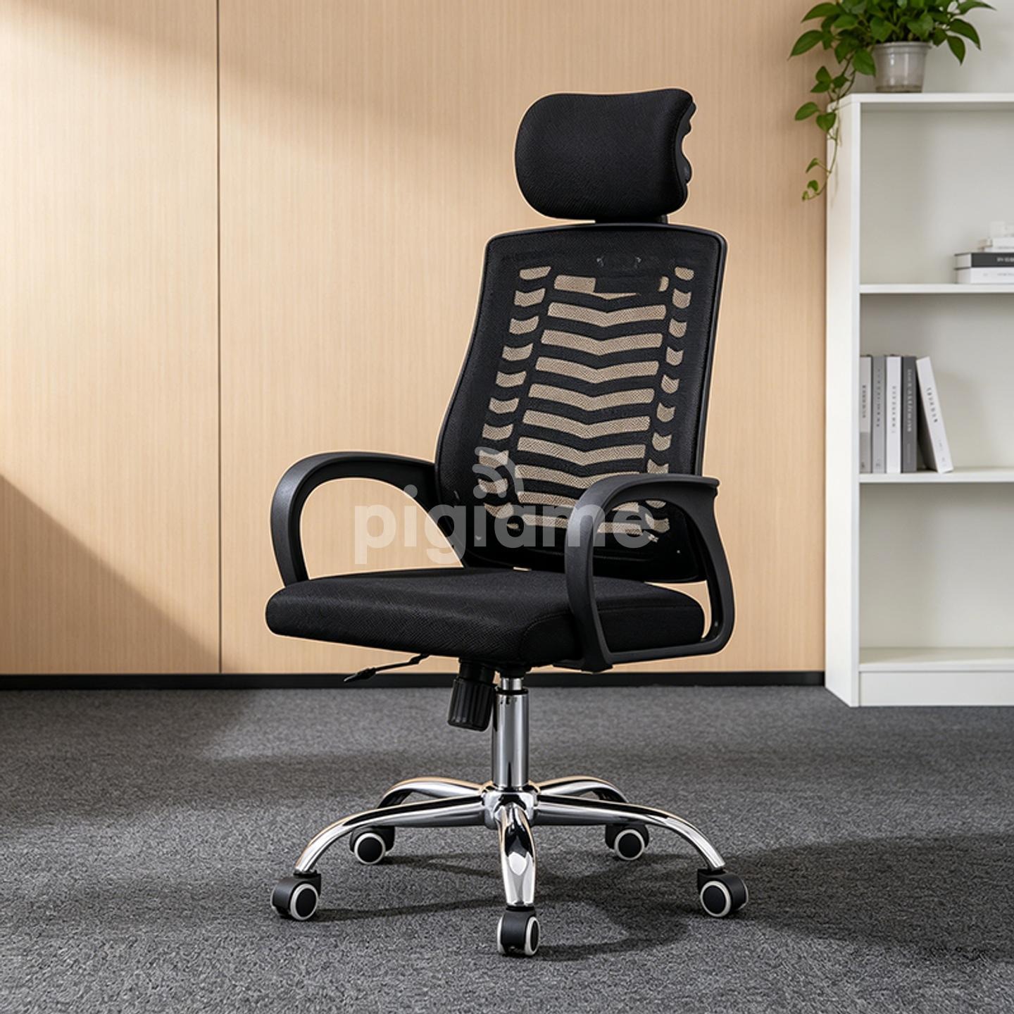 Ergonomic Black Mesh Office Chair with Adjustable Headrest & Curved Backrest – Modern Computer Desk & Work Chair