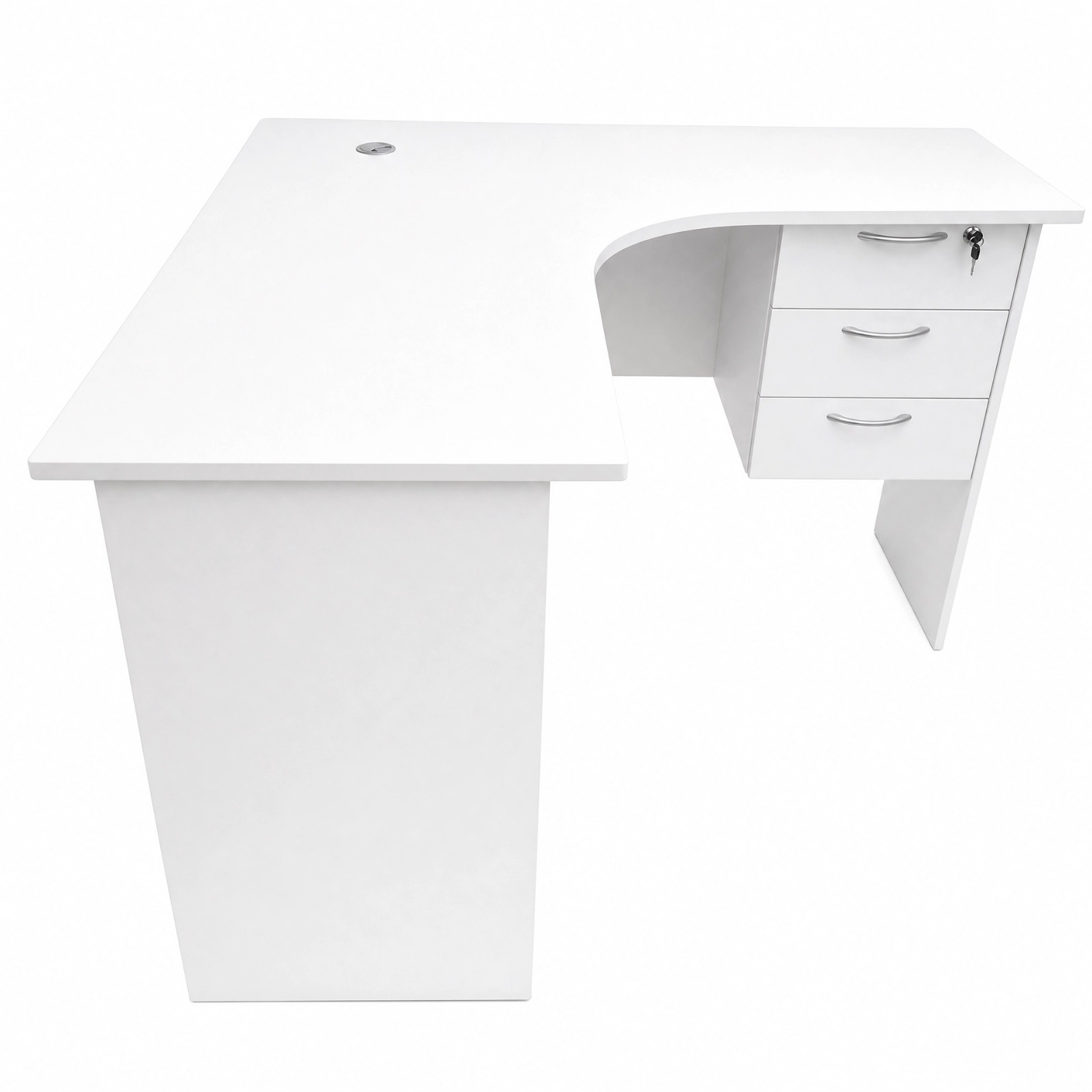 Modern L-Shaped Office Desk with 3 Drawers, Lockable Storage & Cable Management – Executive Computer Workstation Table