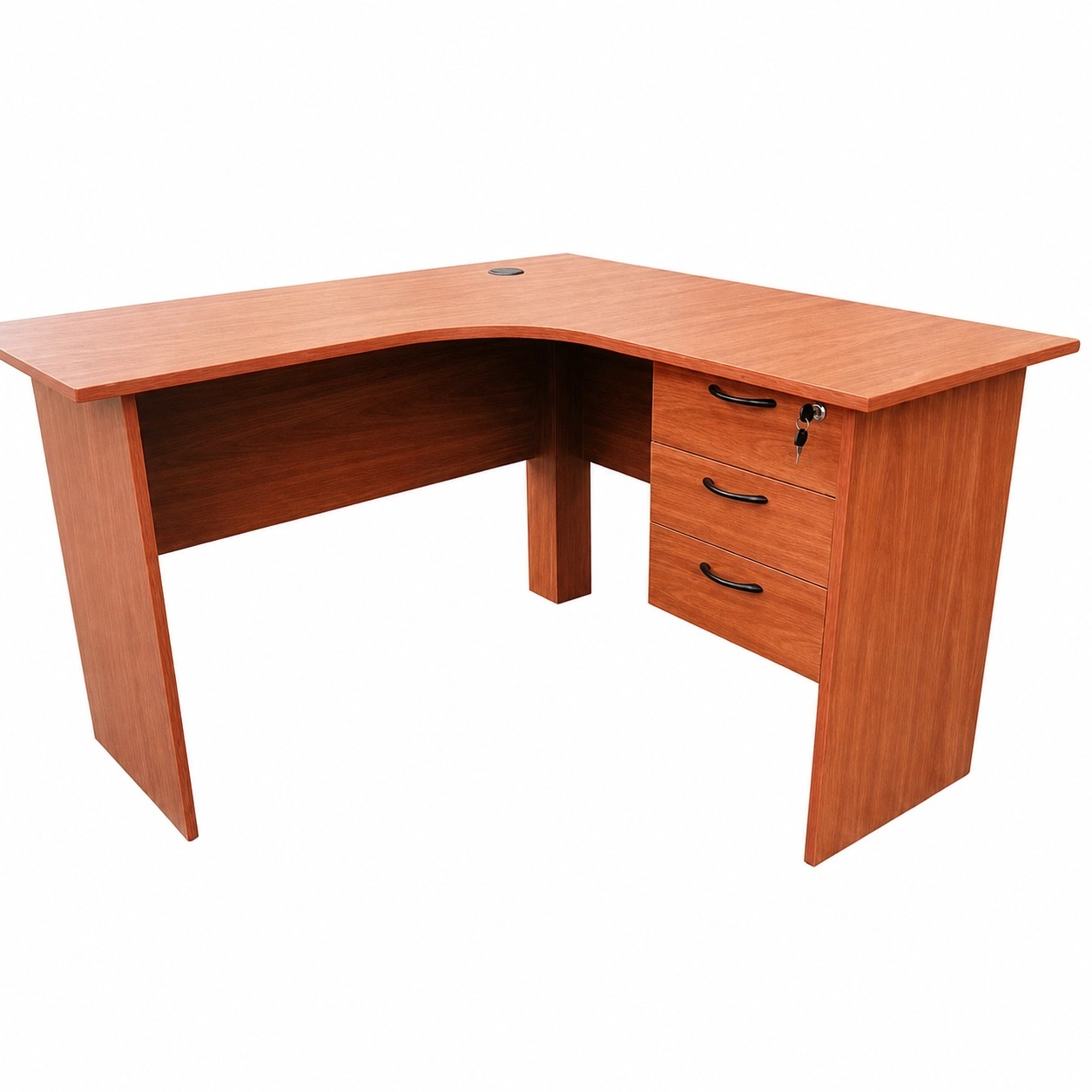 Modern L-Shaped Office Desk with 3 Drawers, Lockable Storage & Cable Management – Executive Computer Workstation Table
