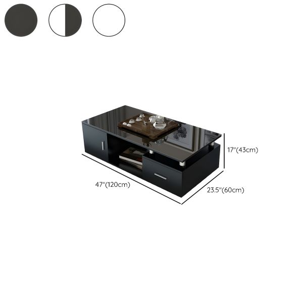 💫 NEW ARRIVAL Modern Black Coffee Table – Glossy Glass Top, Built-In Storage & Sleek Rectangular Design