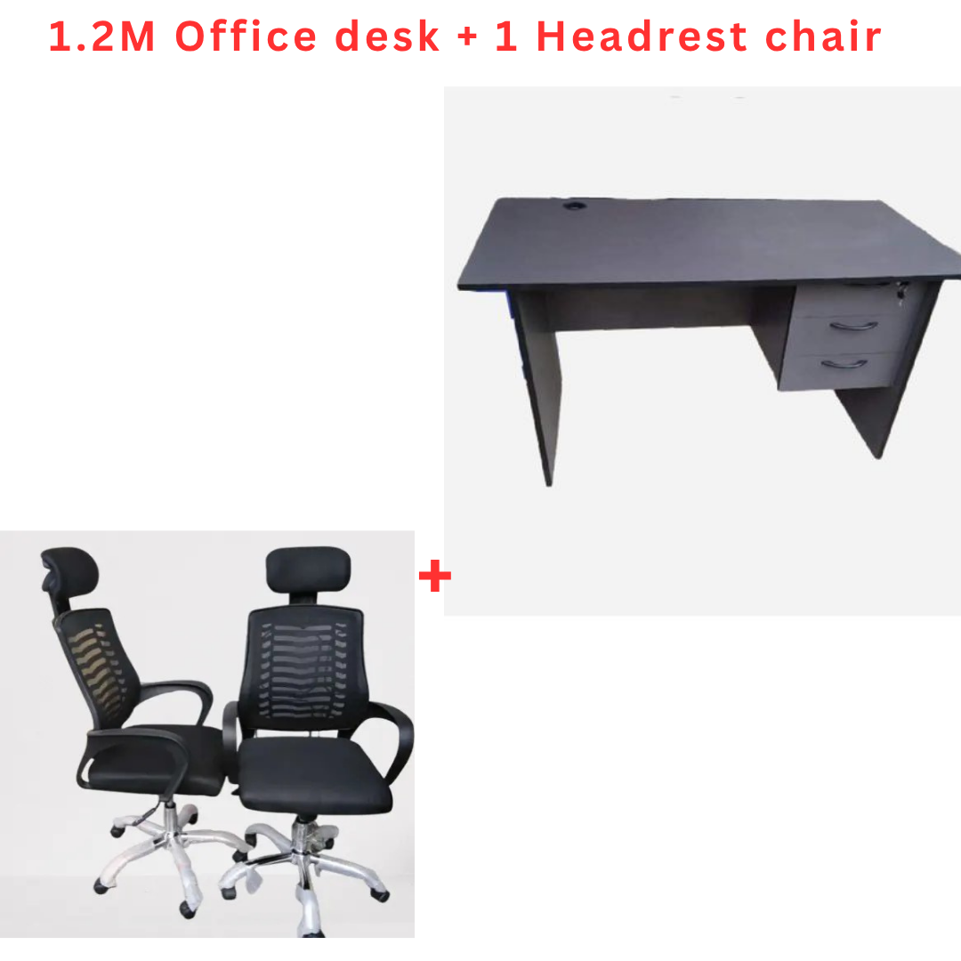 ⭐ Premium 1.2M Office Desk & Chair with Headrest – Spacious Wooden Study Computer Table with 3-Drawer Lockable Cabinet & Cable Management