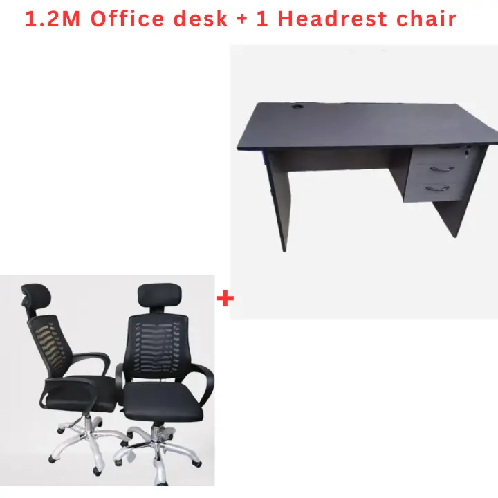 ⭐ Premium 1.2M Office Desk & Chair with Headrest – Spacious Wooden Study Computer Table with 3-Drawer Lockable Cabinet & Cable Management