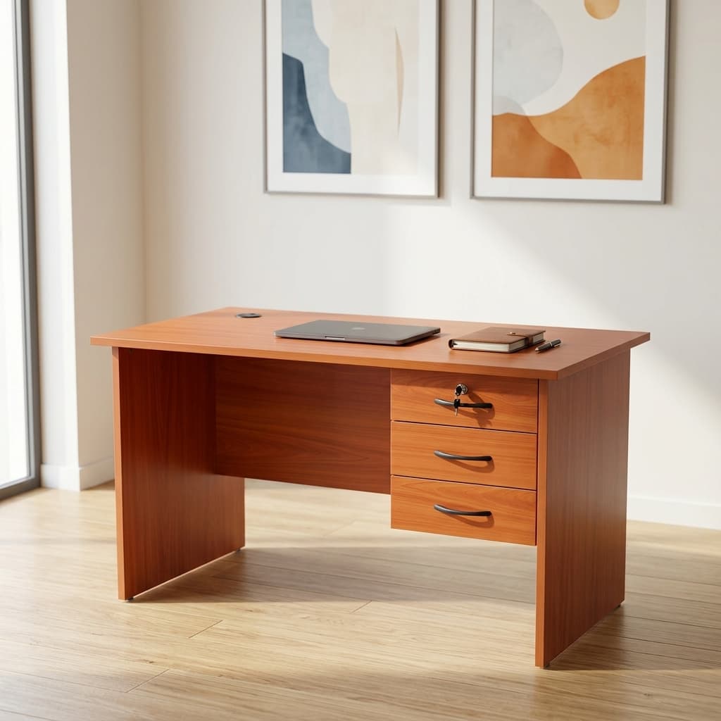 ⭐ Premium 1.2M Office Desk & Chair with Headrest – Spacious Wooden Study Computer Table with 3-Drawer Lockable Cabinet & Cable Management