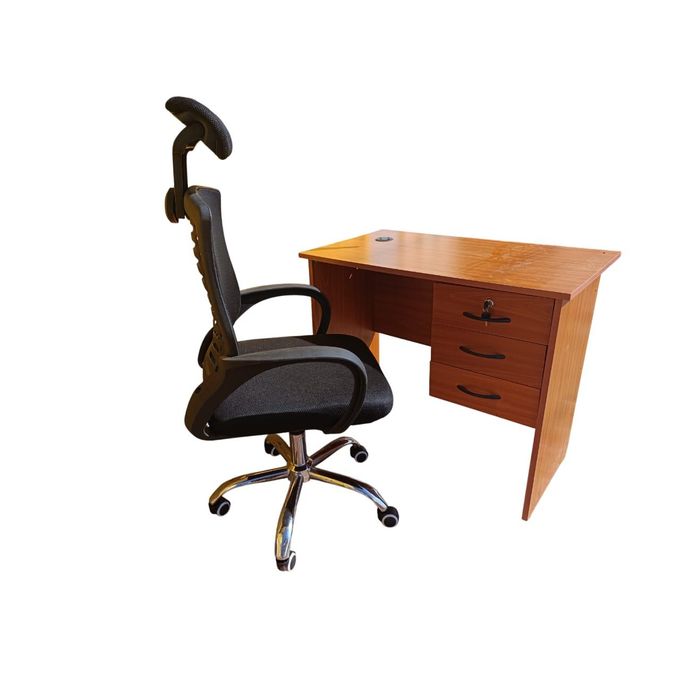 ⭐ Premium 1.2M Office Desk & Chair with Headrest – Spacious Wooden Study Computer Table with 3-Drawer Lockable Cabinet & Cable Management