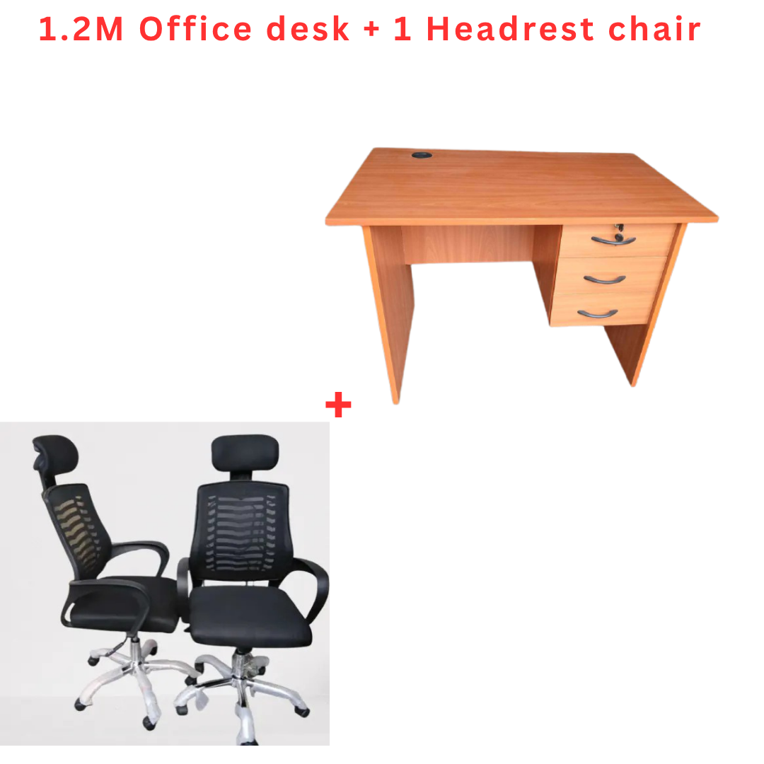 ⭐ Premium 1.2M Office Desk & Chair with Headrest – Spacious Wooden Study Computer Table with 3-Drawer Lockable Cabinet & Cable Management