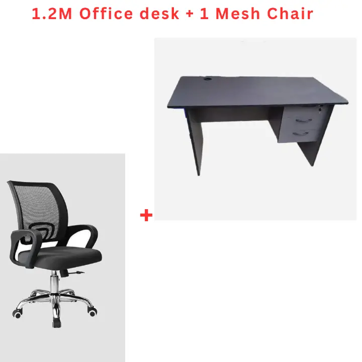 ⭐ 💼 Professional 1.2M Office Desk & Ergonomic Mesh Chair Set – Spacious Wooden Study Table with 3 Storage Drawers and Black Swivel Chair