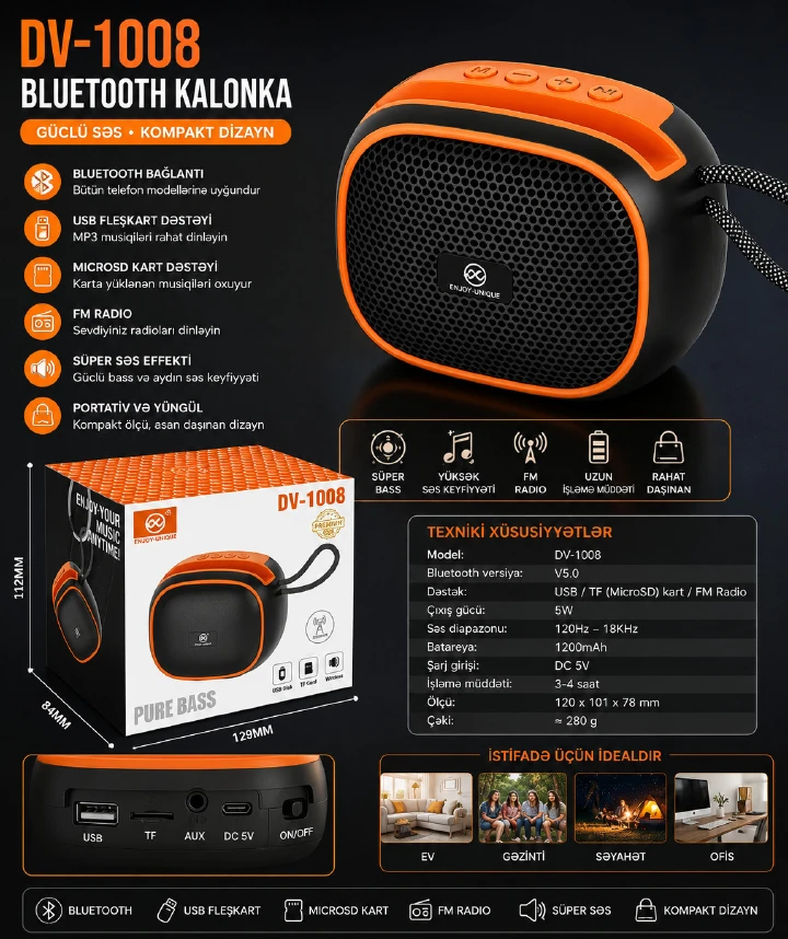 Devia DV-1008 - Mini Portable Wireless Speaker Pure Bass