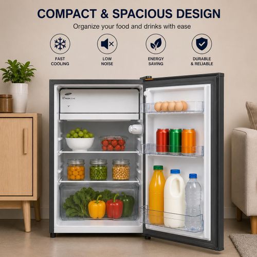 Ecomax 90L Single Door Fridge, Ecomax 90 Litres Refrigerator, 90L Energy Saving Fridge, 3 Star Fridge, Ecomax Mini Fridge, Compact Refrigerator, Grey Fridge, Fridge Guard
