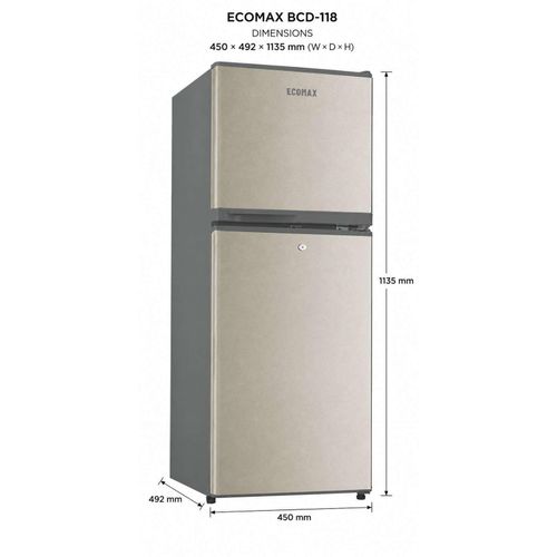 Ecomax 118L Double Door Fridge, Ecomax 118 Litres Refrigerator, 118L Fridge, Double Door Refrigerator, Compact Fridge, Energy Saving Fridge, 3 Star Fridge, Apartment Office Fridge
