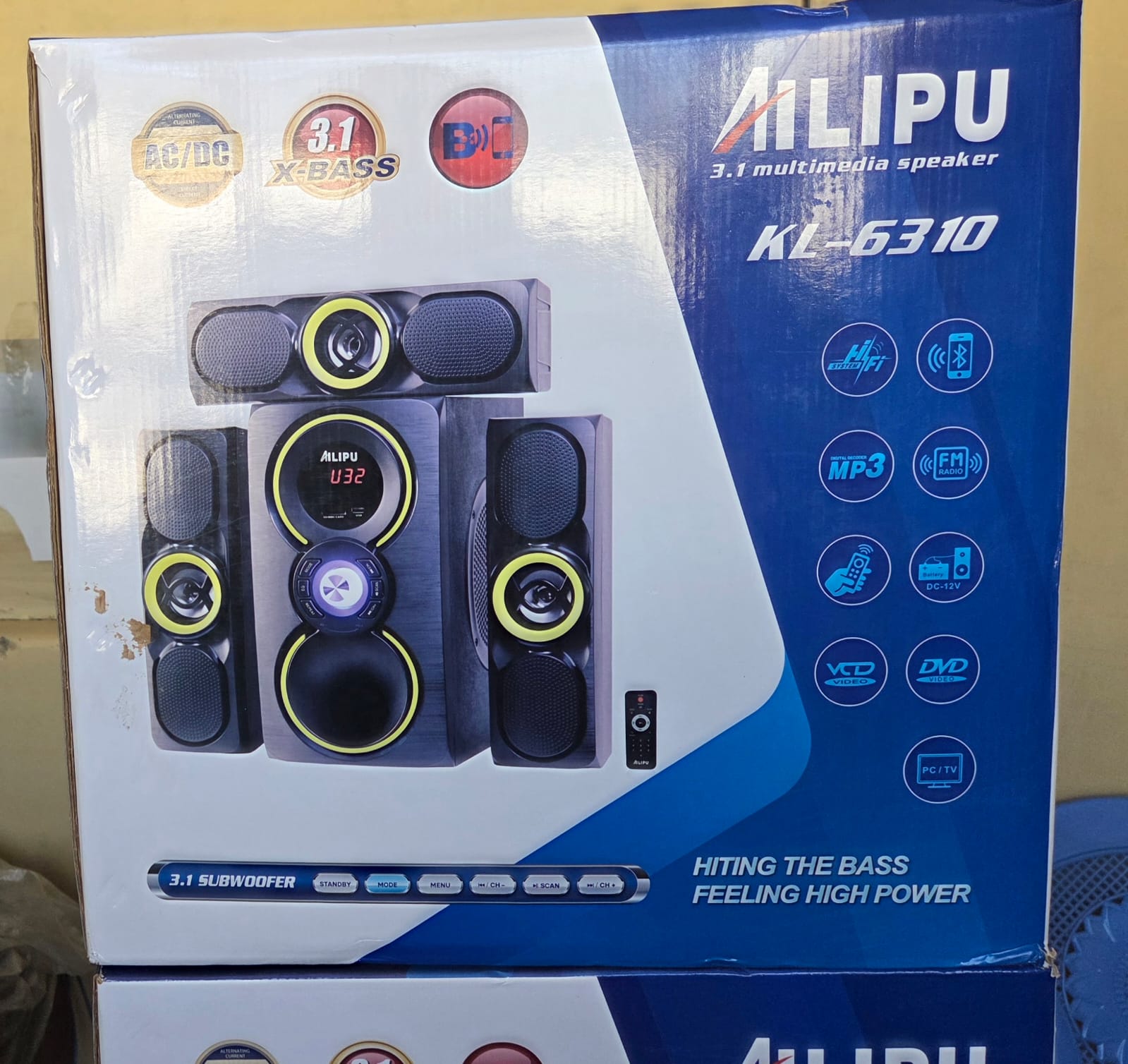 AILIPU KL-6310 3.1CH Multimedia Subwoofer | 6.5" Woofer | 45W+15W×3 Output | Bluetooth, USB, SD, FM, AUX | LED Display | Remote Control