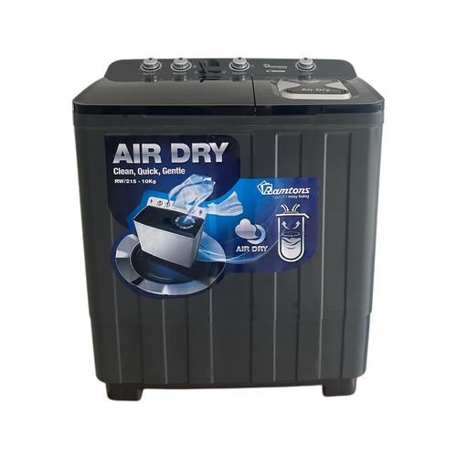 Ramtons RW/215 Twin Tub Semi Automatic Washing Machine 10KG | 6KG Spin | Air Dry | Manual Timer | Normal & Heavy Wash | Family Laundry Washer