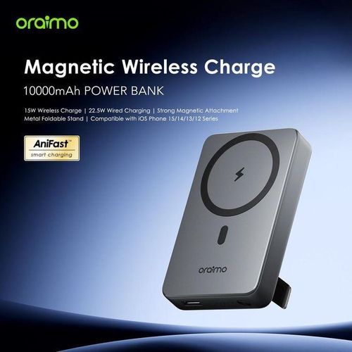 Oraimo MagPower 15 OPB-7102W 10000mAh Magnetic Wireless & Wired Power Bank | 15W Wireless | 22.5W Fast Charging | 10N Magnetic | Foldable Stand