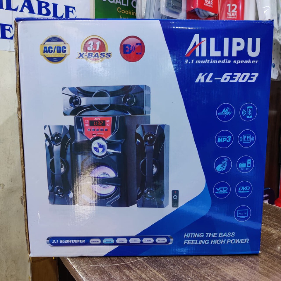 AILIPU KL-6303 3.1CH Subwoofer Multimedia Speaker System | Bluetooth Woofer Home Theatre | USB, SD, FM Radio, AUX | AC/DC | Black