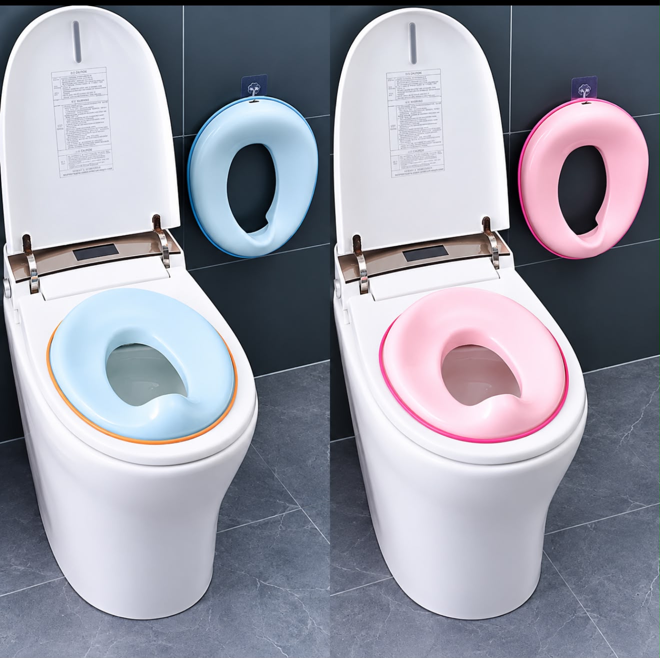 Portable Kids Potty Training Seat Toddler Toilet Trainer Non Slip Secure Fit Standard Adult Toilet Bowl Lightweight Removable Easy Cleaning Storage Wall Hook Pink Green Grey