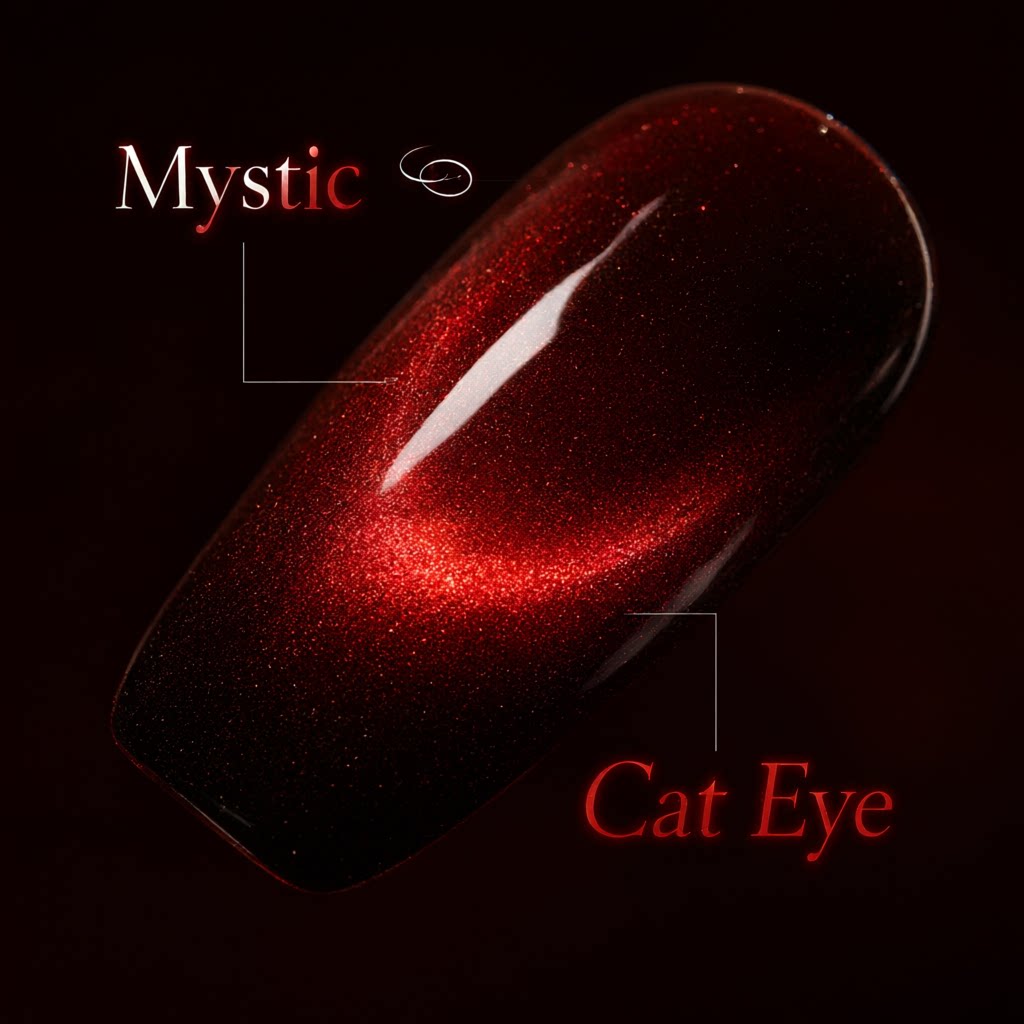 24Pcs Fall Winter Black Red Smile Line Cat Eye Press On Nails, Sparkly Luxury Minimalist Medium Square False Nails for Women view 8