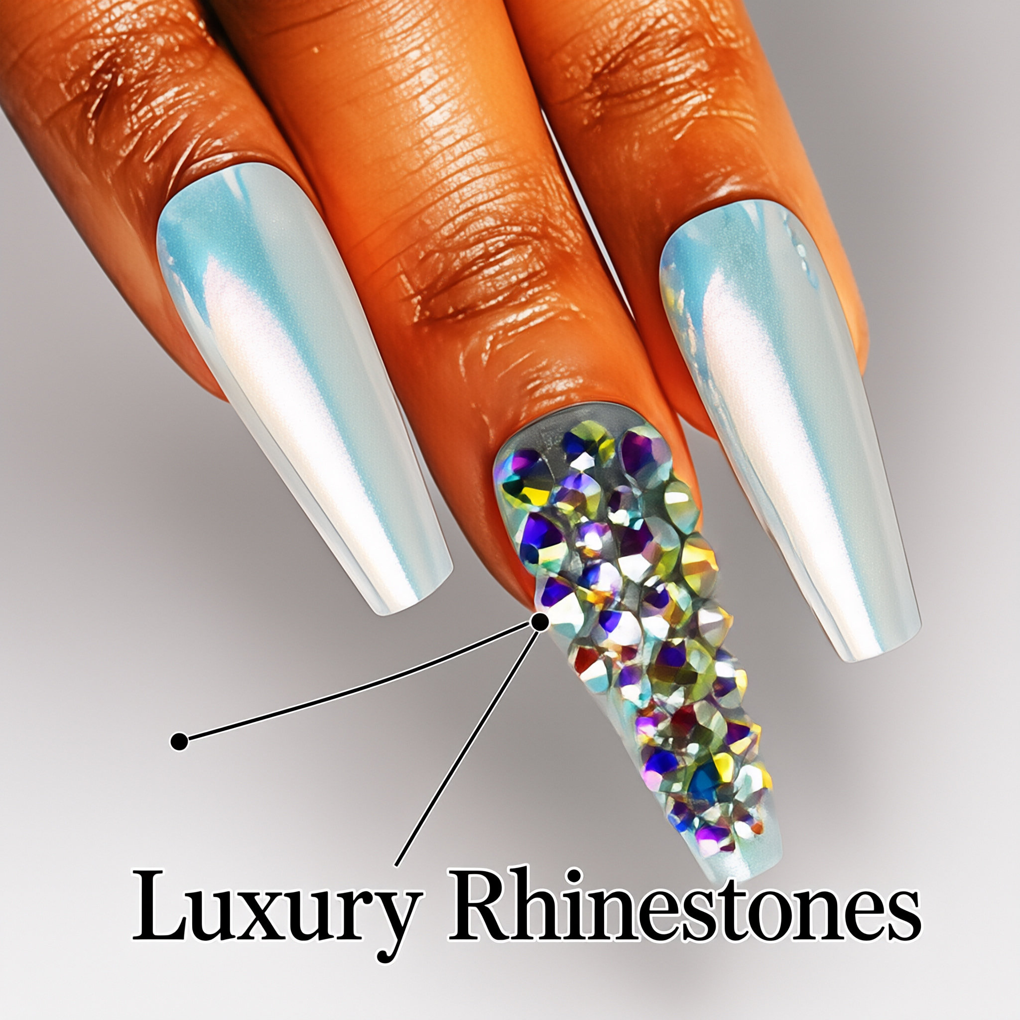 30Pcs Press-On False Nail Set, Boxed with Full Accessories, Long Coffin Shape Nail Tips, Rhinestone/Printed Design, Reusable view 4
