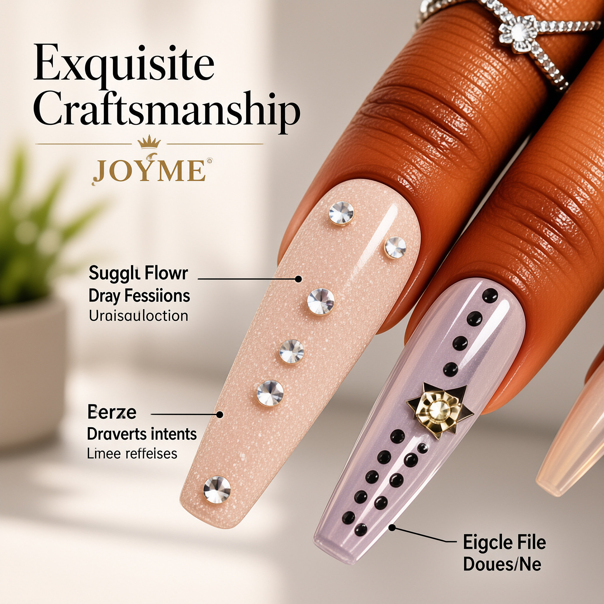30Pcs Press-On False Nail Set, Boxed with Full Accessories, Long Coffin Shape Nail Tips, Rhinestone/Printed Design, Reusable view 5