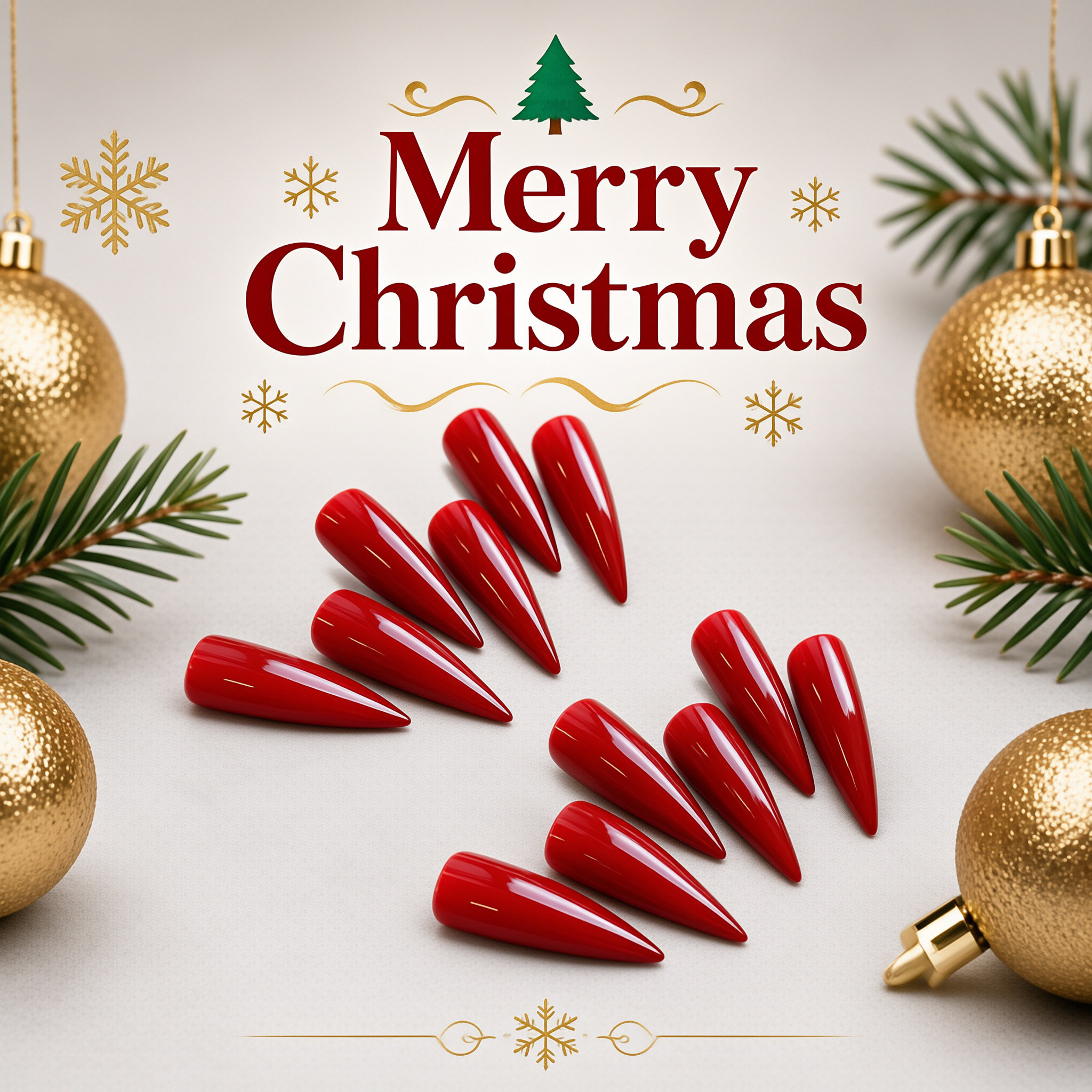 24Pcs New Winter Red Long Almond Press On Nails, Minimalist Elegant False Nails for Women, Brightening Skin Tone