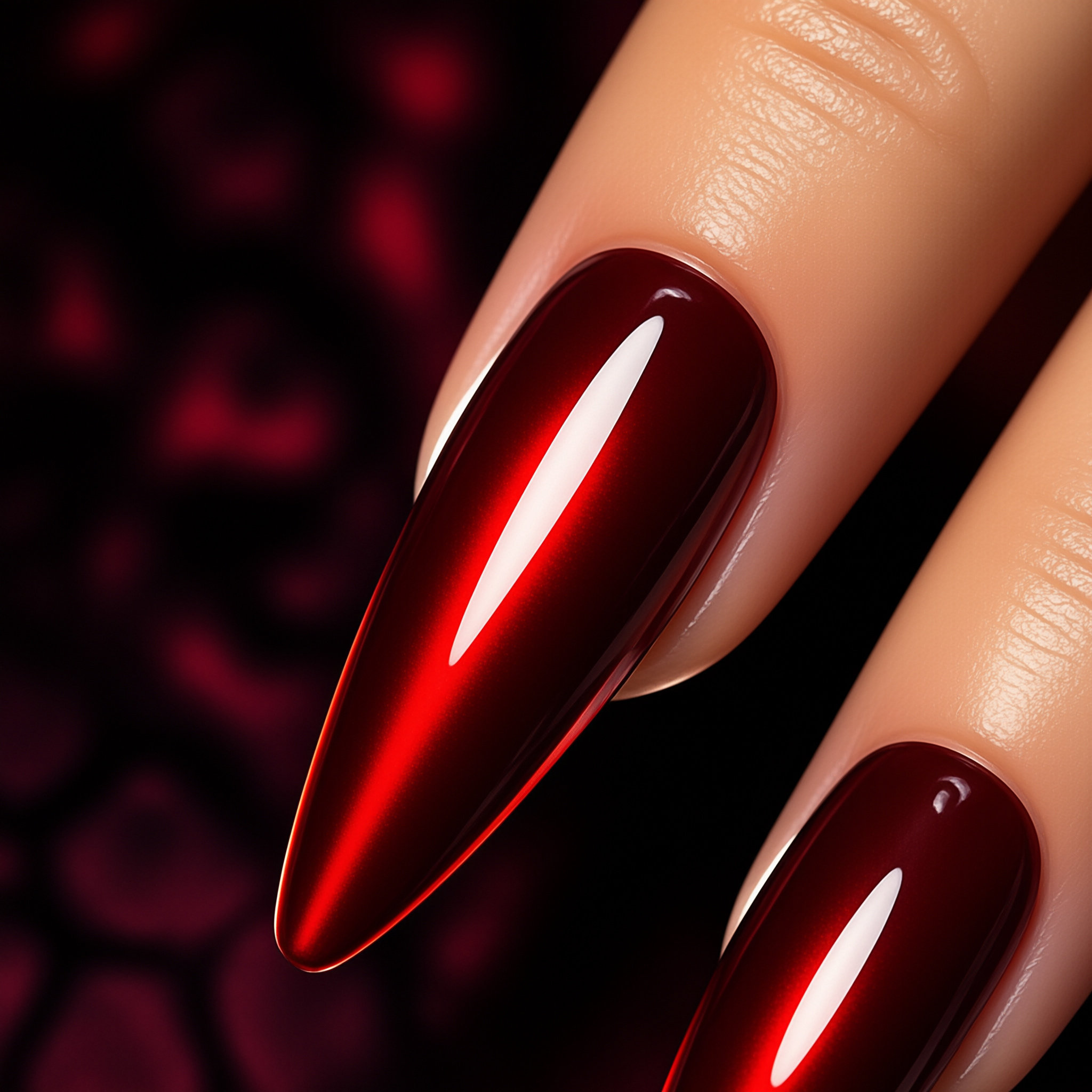 24Pcs Red Sparkly Cat Eye Press On Nails, Halloween Hot Style Exquisite Almond False Nails for Women view 8