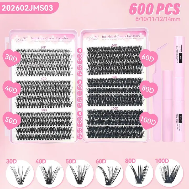Multi‑Density Lash Book 30D‑100D Mixed Individual Lashes 3 Styles 600‑640 Clusters Full DIY Lash Kit with Tweezers, Glue & Remover