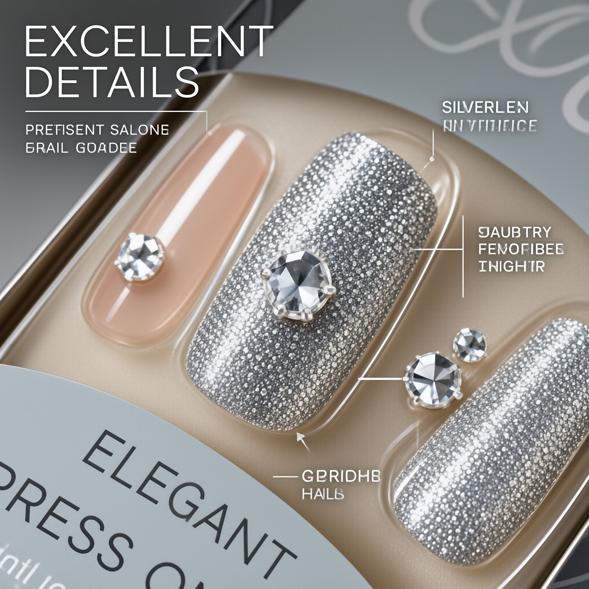 30Pcs Press-On False Nail Set, Boxed with Full Accessories, Long Coffin Shape Nail Tips, Rhinestone/Printed Design, Reusable view 4