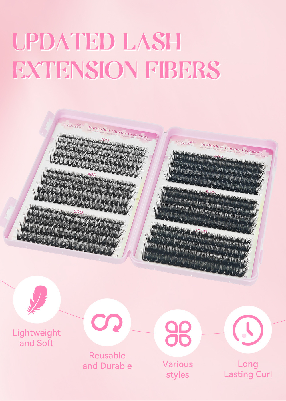 Multi‑Density Lash Book 30D‑100D Mixed Individual Lashes 3 Styles 600‑640 Clusters Full DIY Lash Kit with Tweezers, Glue & Remover