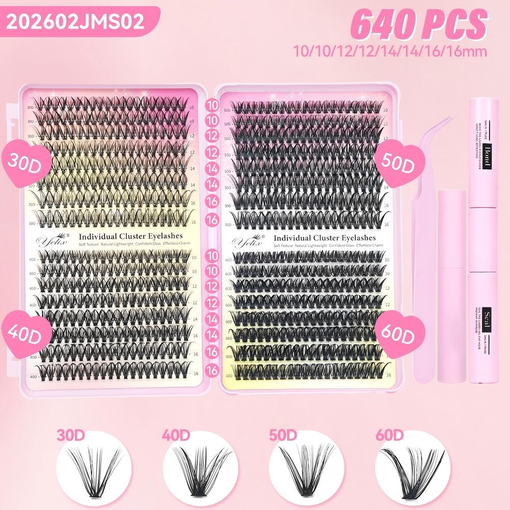 Multi‑Density Lash Book 30D‑100D Mixed Individual Lashes 3 Styles 600‑640 Clusters Full DIY Lash Kit with Tweezers, Glue & Remover