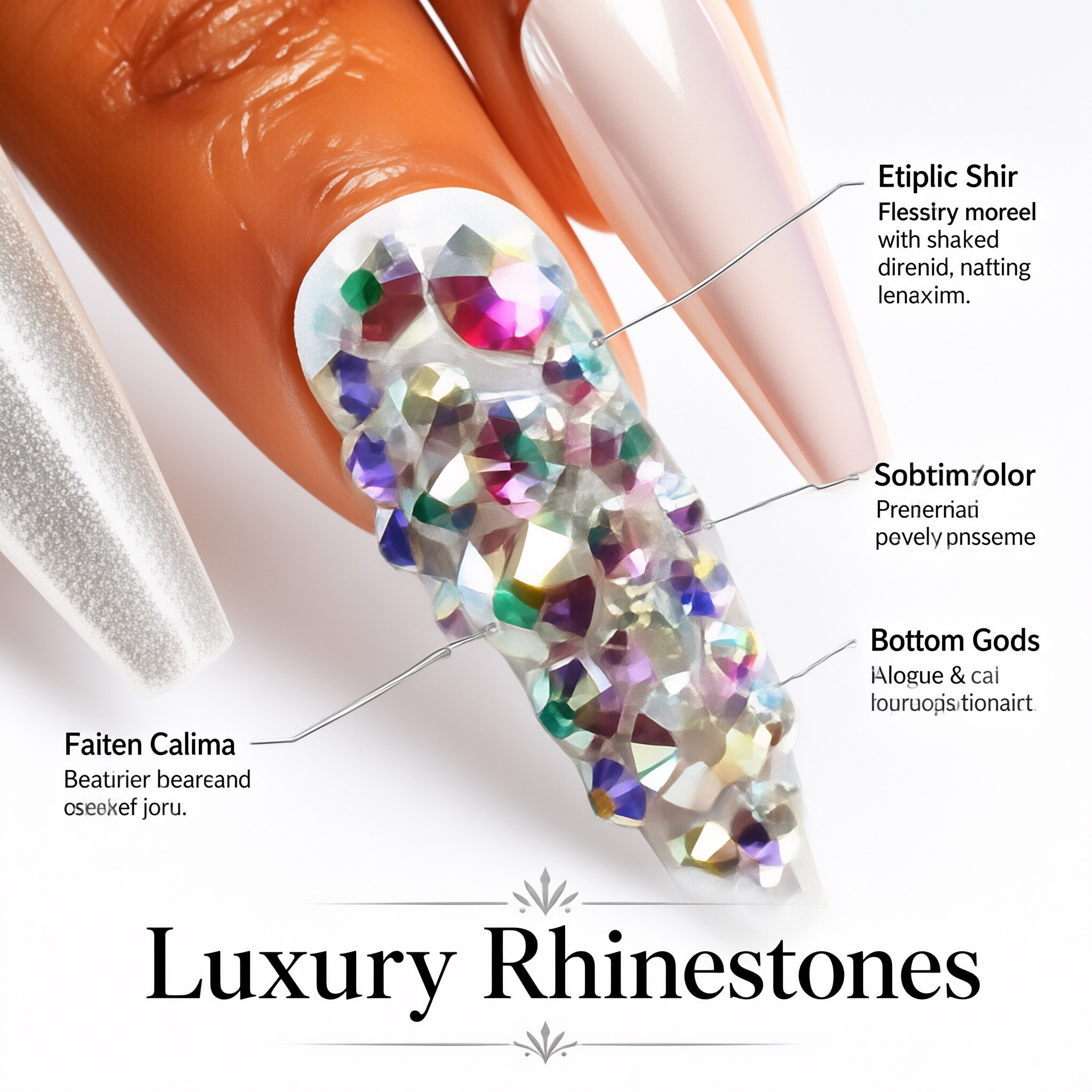 30Pcs Press-On False Nail Set, Boxed with Full Accessories, Long Coffin Shape Nail Tips, Rhinestone/Printed Design, Reusable view 2