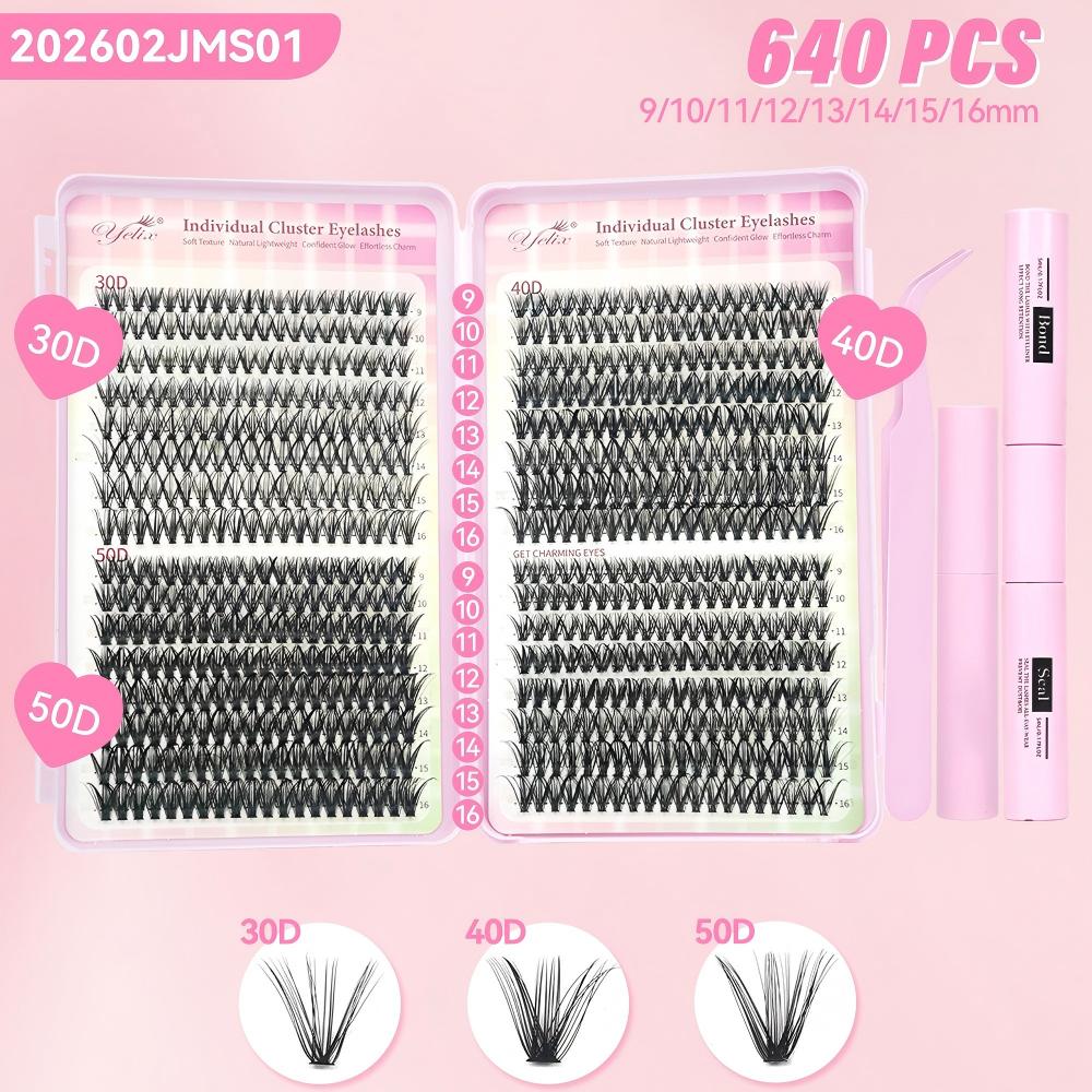 Multi‑Density Lash Book 30D‑100D Mixed Individual Lashes 3 Styles 600‑640 Clusters Full DIY Lash Kit with Tweezers, Glue & Remover