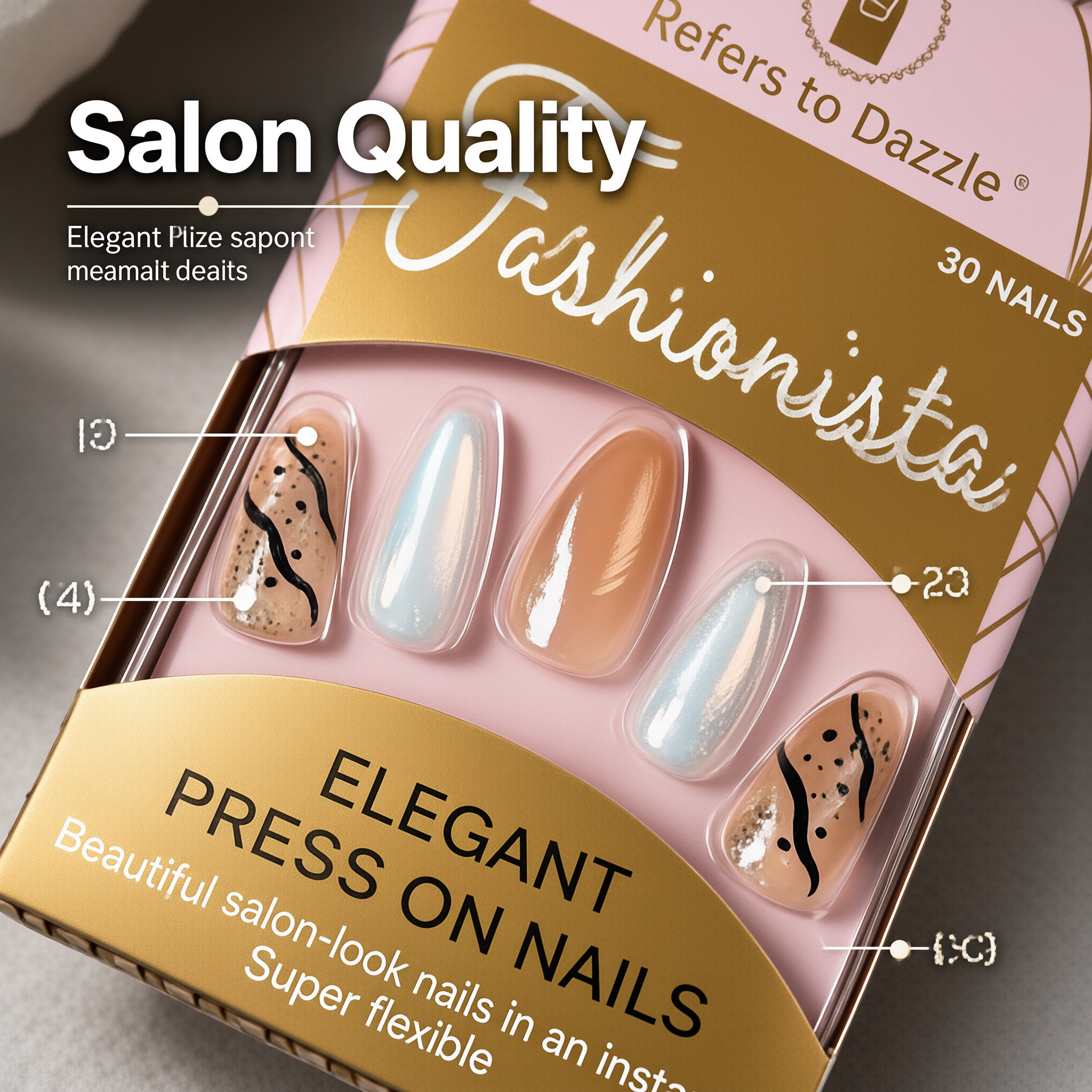 30Pcs Almond Press On Nails, Full Cover Fake Nails, Reusable Salon Nail Art, Elegant Stick On Nails For Women Girls view 6